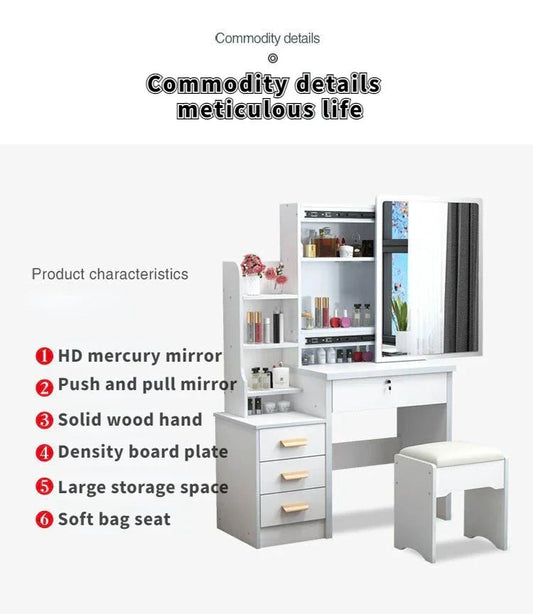 NNEOBA Elegance in Simplicity: White Dressing Table Set with Sliding Mirror & Ample Storage - UrbanNest Co