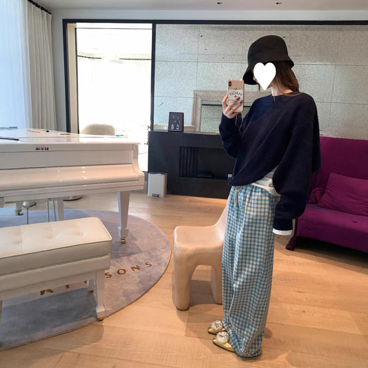 Casual All - Cotton Checkered Pants Versatile and Comfortable, Blueberry Souffle Design - UrbanNest Co