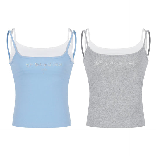 Letter Rhinestone Crochet Tank Sexy Fitted Slimming Inner Wear and Outer Layer Basic Top - UrbanNest Co