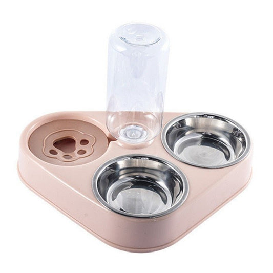500ML Dog Bowl Cat Feeder Bowl With Dog Water Bottle Automatic Drinking Pet Bowl Cat Food Bowl Pet Stainless Steel Double 3 Bowl - UrbanNest Co