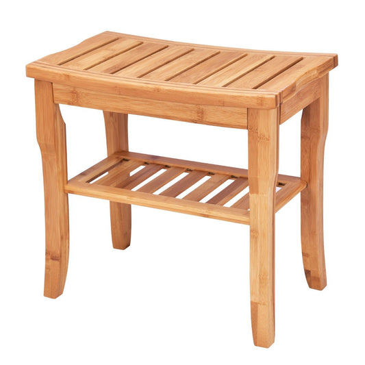 NNECW Bamboo Shower Bench Seat with Storage Shelf for Bath - UrbanNest Co