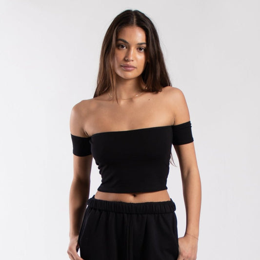 0891 - Women's Off Shoulder Cropped Tee - UrbanNest Co