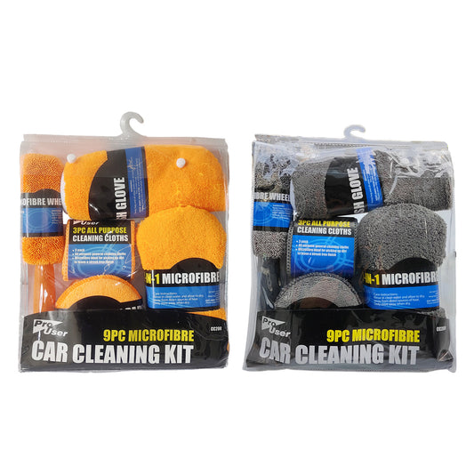9PCS Car Cleaning Kit Microfiber Towel Wax Sponge Wheel Brush Gloves Set Use-1