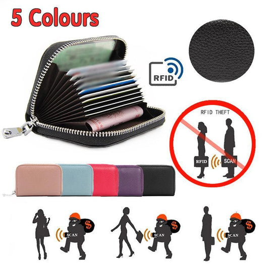 Women Zip Leather Wallet Card Holder Blocking Coin Purse Pouch Short Wallet Rfid