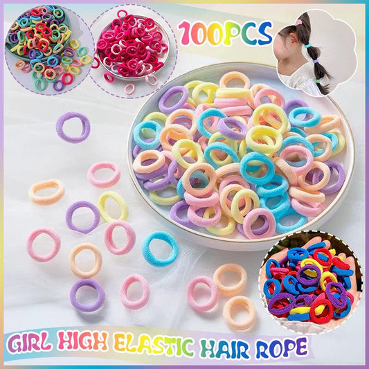 100PCS Colorful Elastic Hair Ties for Girl Ponytails High Stretch Hair Bands Set-0