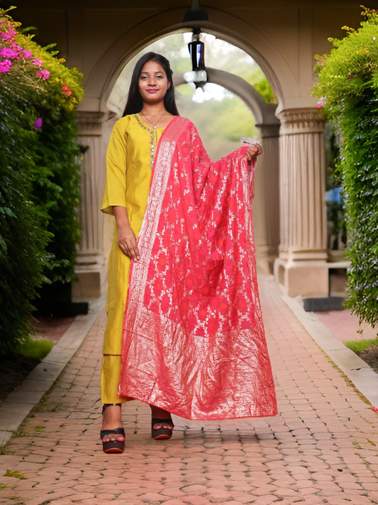 Women's Cotton Kurta-Pant, and Dupatta Set-0