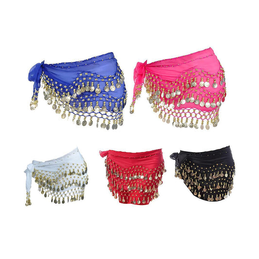 1X 3Rows Belly Dance Dancing Hip Scarf Belt Chain Skirt Golden Tone 98 Coin Bead-1