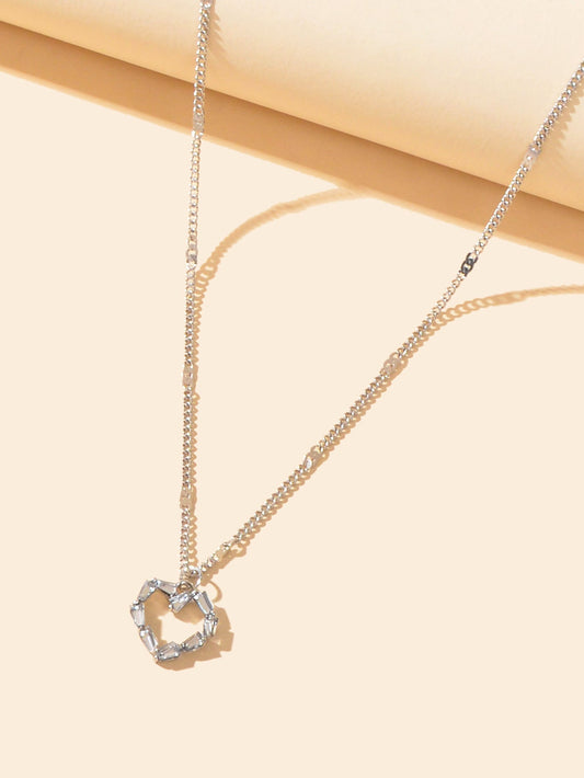 Silver Chain Rhinestone Heart Necklace Delicate Jewelry - UrbanNest Co