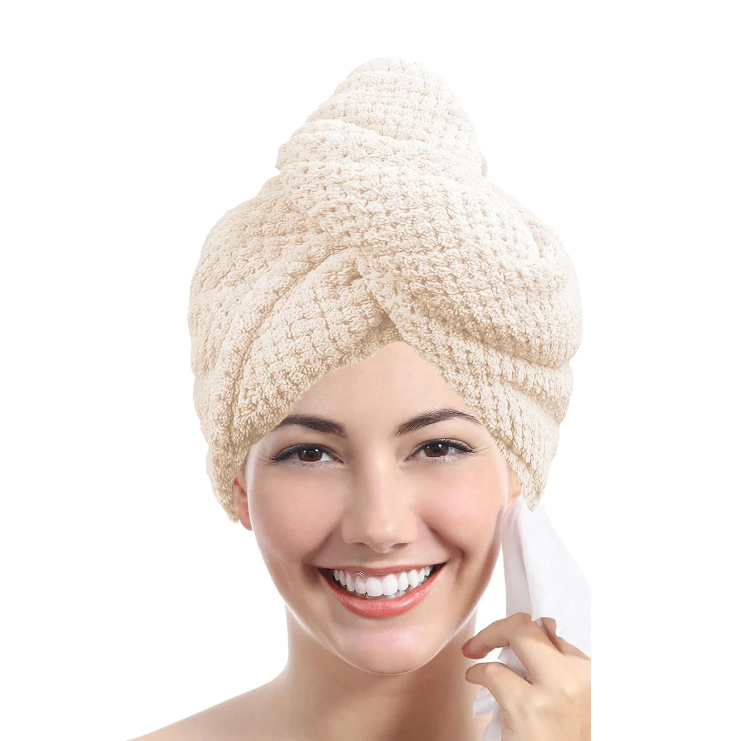 Solid color hair towel Textured dry hair cap 9.8 "X 25.5" absorbent hair towel wrap for button - down women - UrbanNest Co