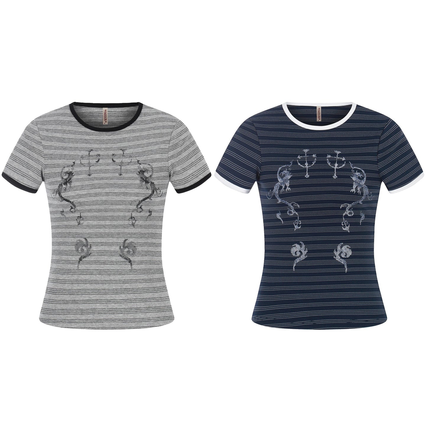 Wind Pattern Printed Stripe Short Sleeve T-Shirt Color - Blocking Edge Design - UrbanNest Co