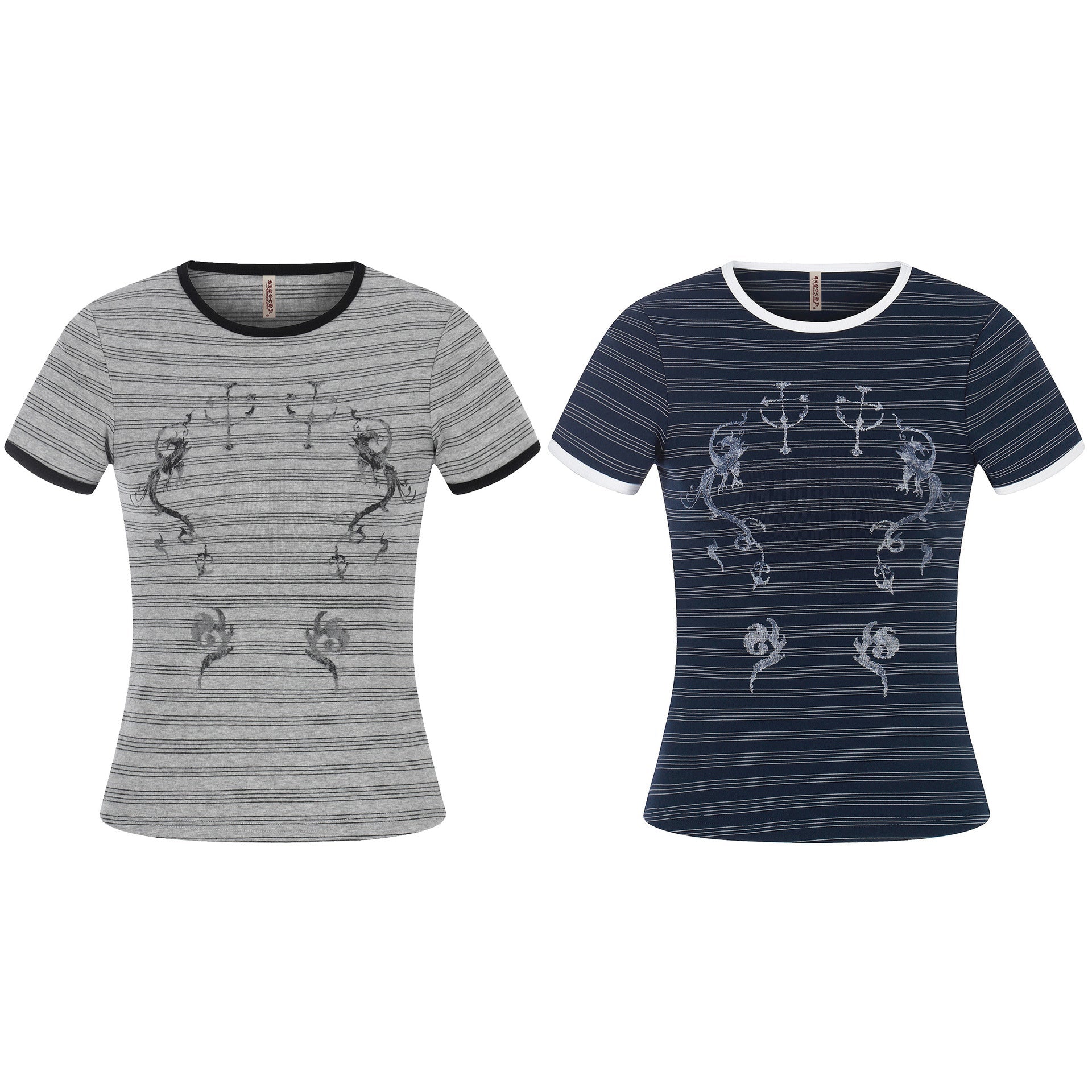 Wind Pattern Printed Stripe Short Sleeve T-Shirt Color - Blocking Edge Design - UrbanNest Co