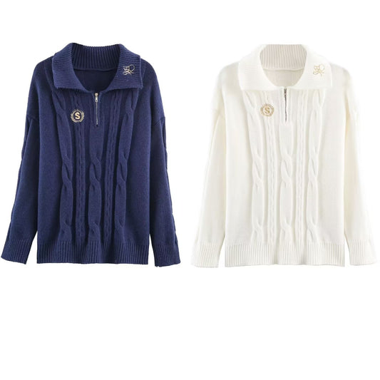 Loose polo shirt embroidered knit top for women's clothing - UrbanNest Co