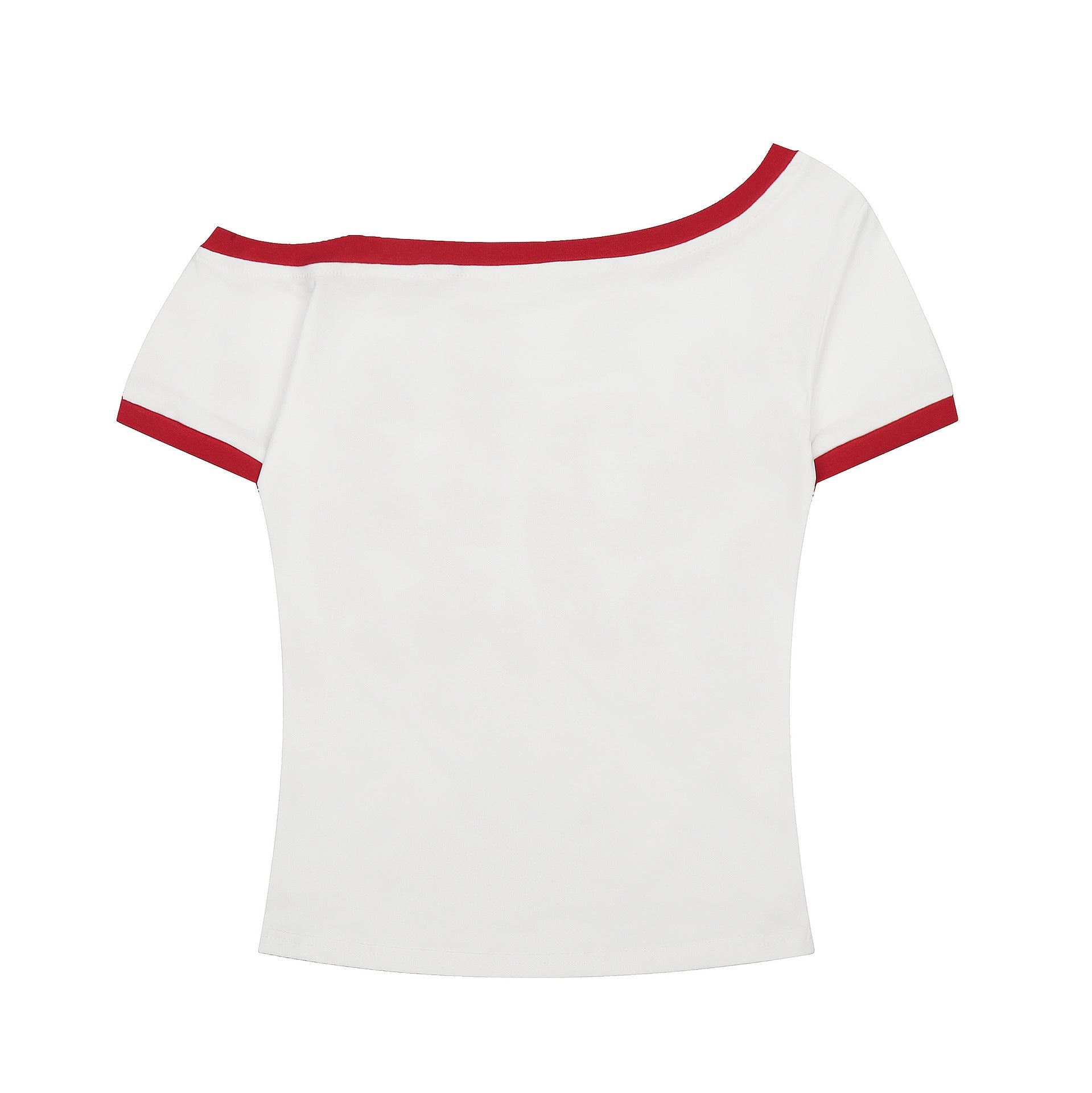 Shoulder T-Shirt Slim Fit Color - Blocked Edge, Off - Shoulder Short Sleeve Top - UrbanNest Co