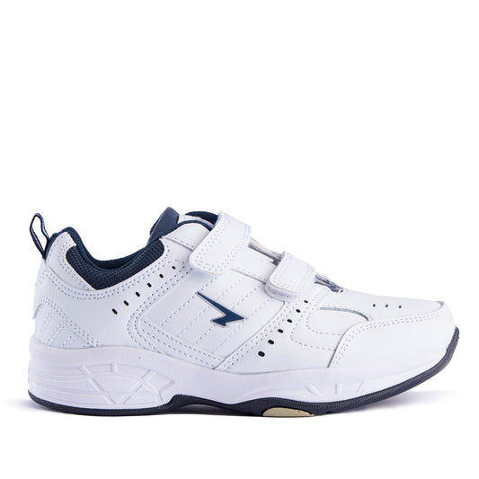 Defy Senior Leather V Strap Cross Trainer - White Navy - UrbanNest Co