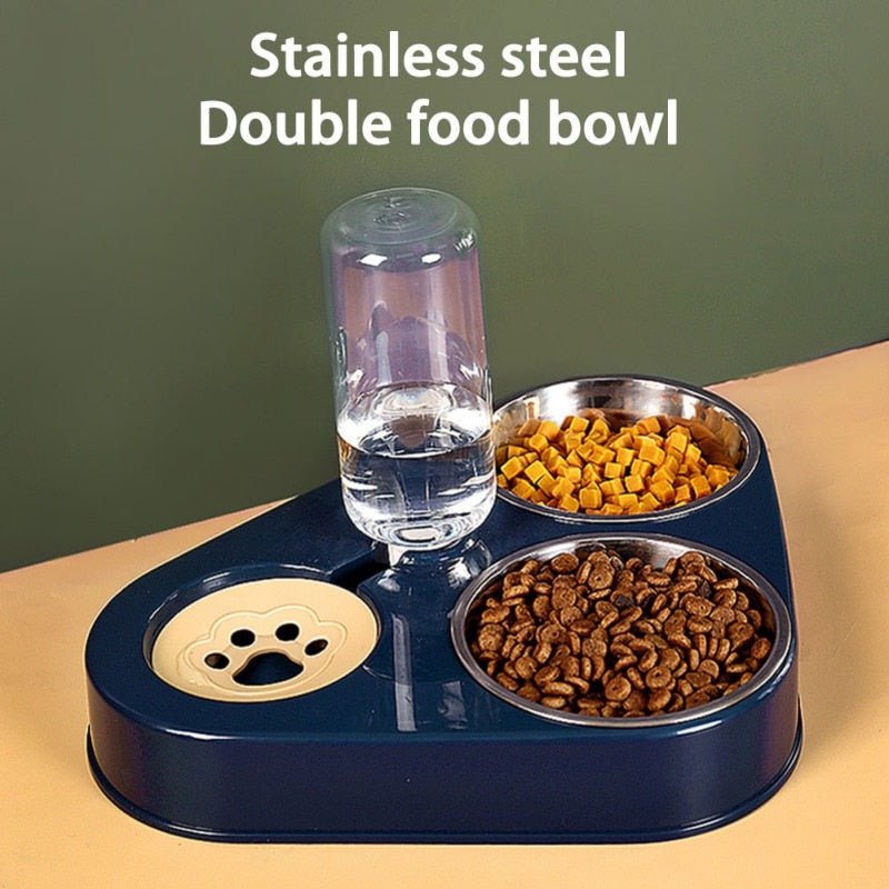 500ML Dog Bowl Cat Feeder Bowl With Dog Water Bottle Automatic Drinking Pet Bowl Cat Food Bowl Pet Stainless Steel Double 3 Bowl - UrbanNest Co