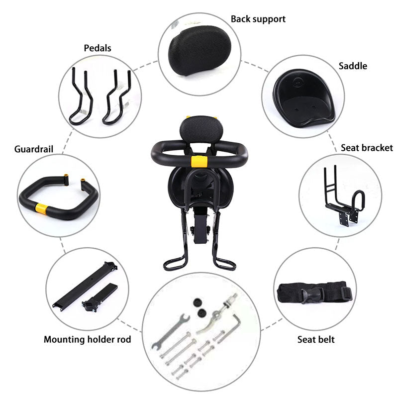 Heavy Duty Front Bicycle Child Seat - Supports 35kg - Adjustable Kids Bike Seat with 3 - Point Safety Belt & Non - Slip Pedals - UrbanNest Co