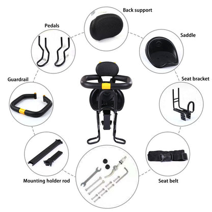 Heavy Duty Front Bicycle Child Seat - Supports 35kg - Adjustable Kids Bike Seat with 3 - Point Safety Belt & Non - Slip Pedals - UrbanNest Co