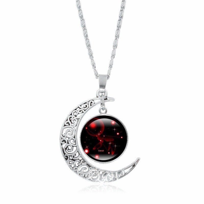Zodiac Time Gem Luminous Necklace for Women, Simple Silver Moon Pendant Choker - UrbanNest Co