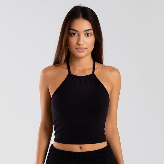 6026 - Women's Cropped Neck - Tie Halter Top - UrbanNest Co