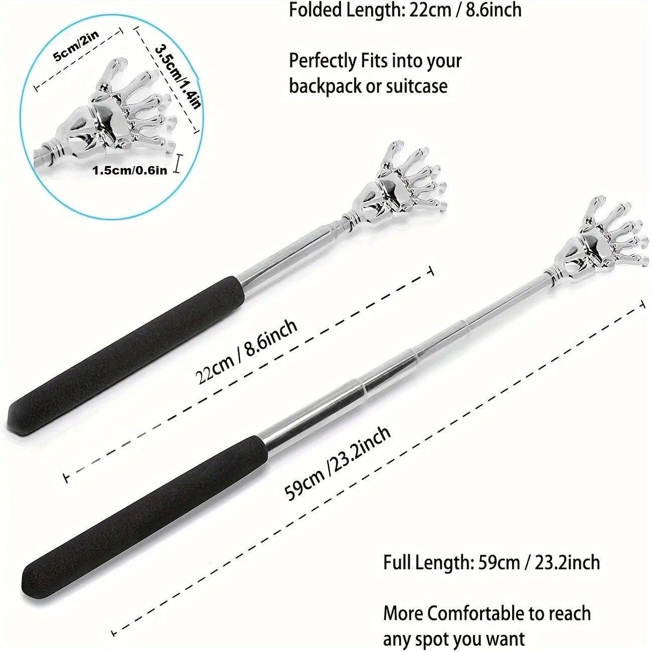 Portable Extendable Back Scratcher Stainless Steel Telescoping Back Scratcher for Both Human and Pets Extendable Back Massager - UrbanNest Co