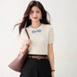 Bow Decorated Knit Regular Shoulder Short Sleeve T-Shirt for Women, Fitted Trendy Casual Top - UrbanNest Co