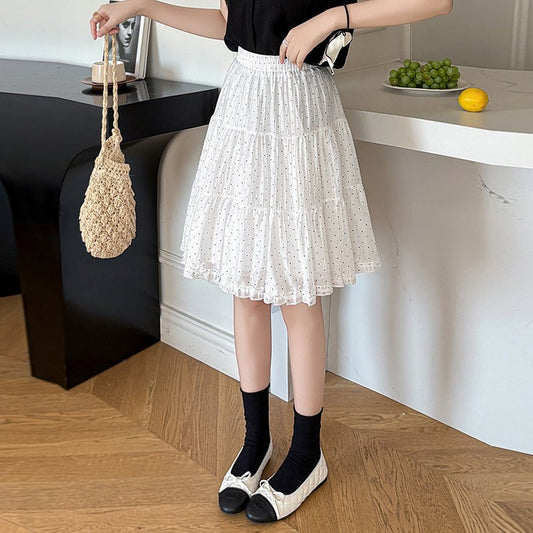 Gentle Look High Waist Polka Dot A - Line Skirt for Women, Slimming and Versatile Layered Mid - Length Skirt - UrbanNest Co
