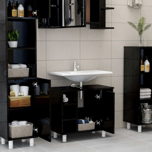NNEVL Bathroom Cabinet High Gloss Black 60x32x53.5 cm Chipboard - UrbanNest Co