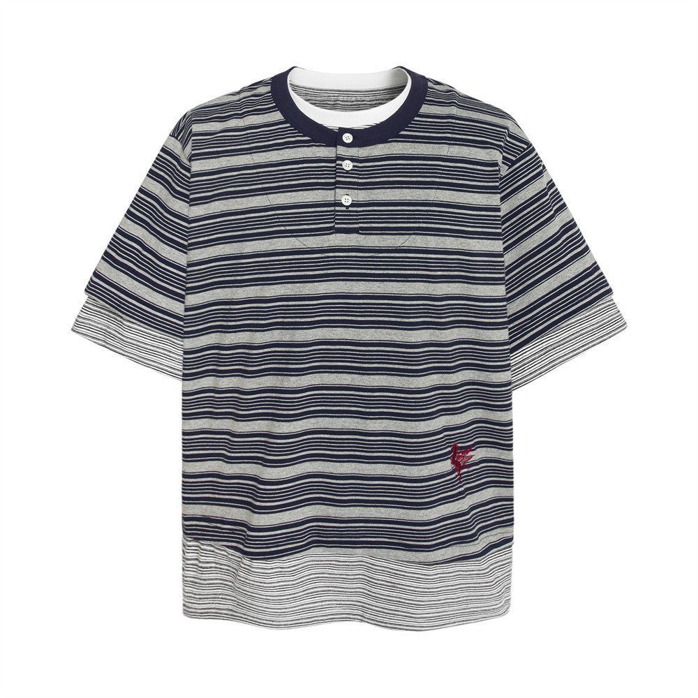 Splicing fake two striped short sleeves - UrbanNest Co