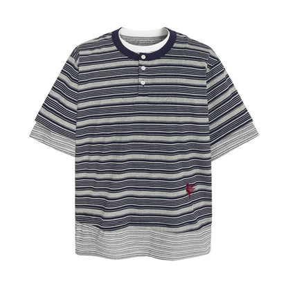 Splicing fake two striped short sleeves - UrbanNest Co