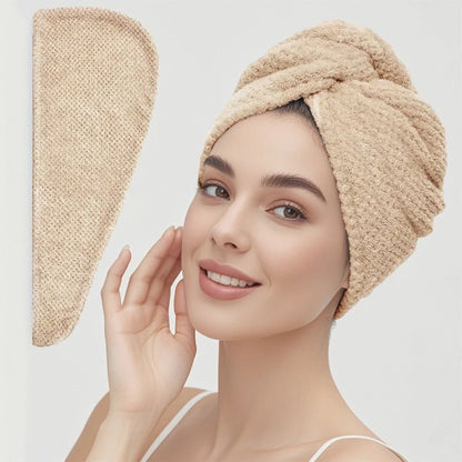 Solid color hair towel Textured dry hair cap 9.8 "X 25.5" absorbent hair towel wrap for button - down women - UrbanNest Co