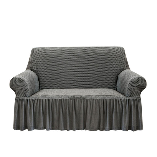SOGA 2 - Seater Grey Sofa Cover with Ruffled Skirt Couch Protector High Stretch Lounge Slipcover Home Decor - UrbanNest Co