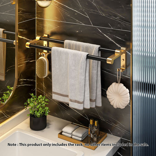 SOGA 2X 61cm Wall - Mounted Double Pole Towel Holder Bathroom Organiser Rail Hanger with Hooks - UrbanNest Co