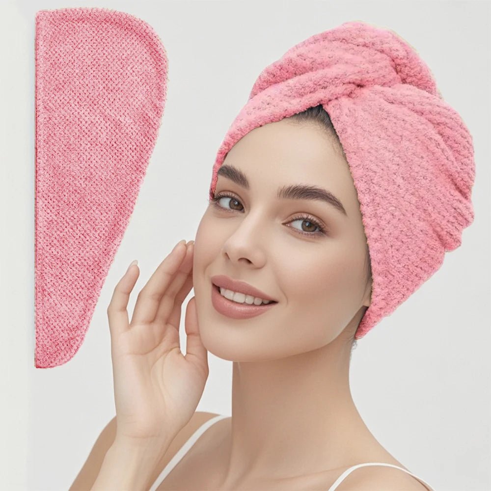 Solid color hair towel Textured dry hair cap 9.8 "X 25.5" absorbent hair towel wrap for button - down women - UrbanNest Co