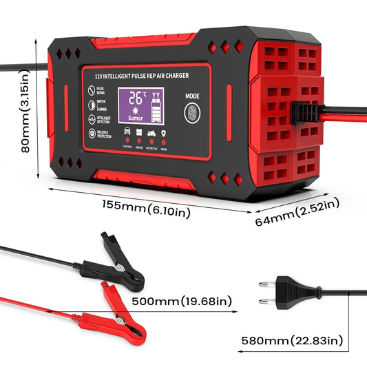 6A 12V Smart Car Battery Charger Lead - Acid Battery Red - UrbanNest Co