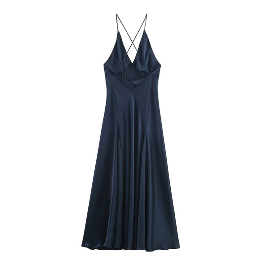 A - line silk satin texture long dress - UrbanNest Co