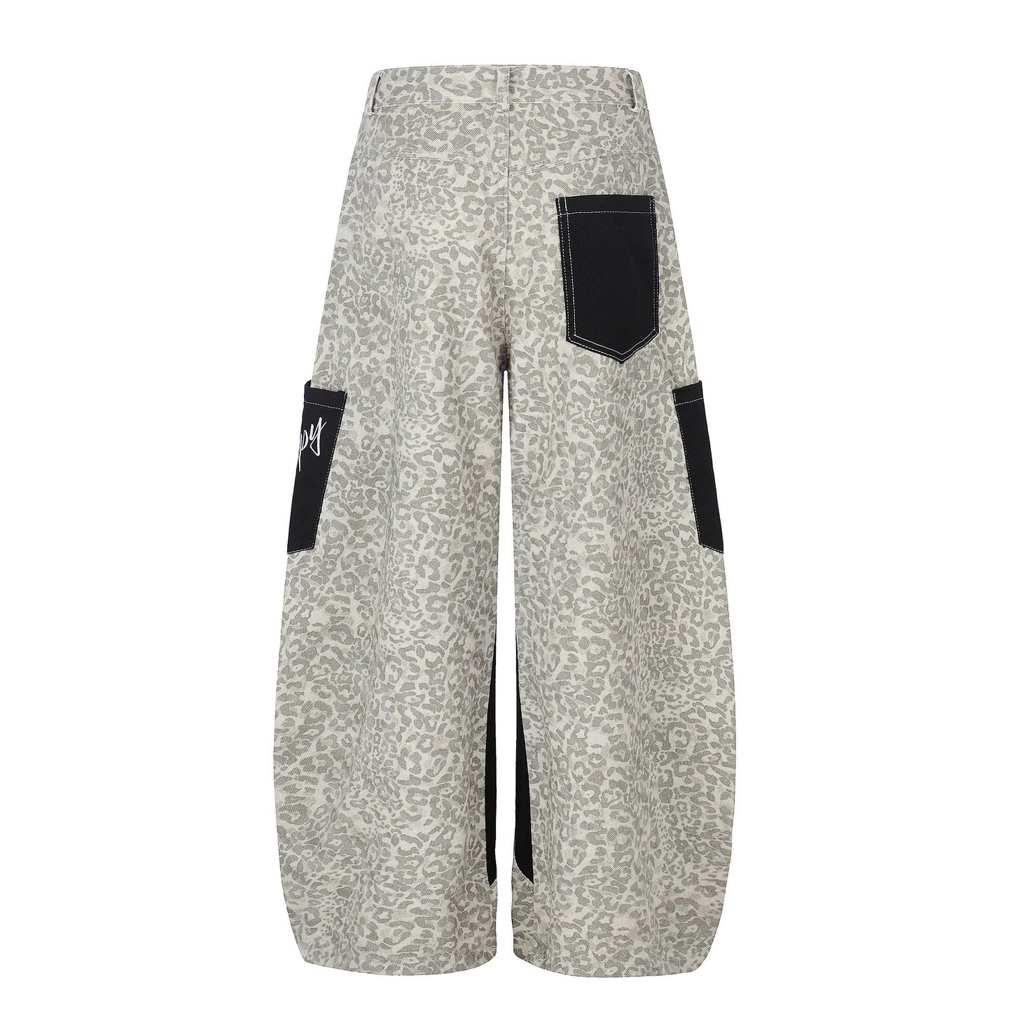 Color - Blocking Pocket Design Loose Straight Leg Wide Leg Versatile Floor - Length Trousers - UrbanNest Co