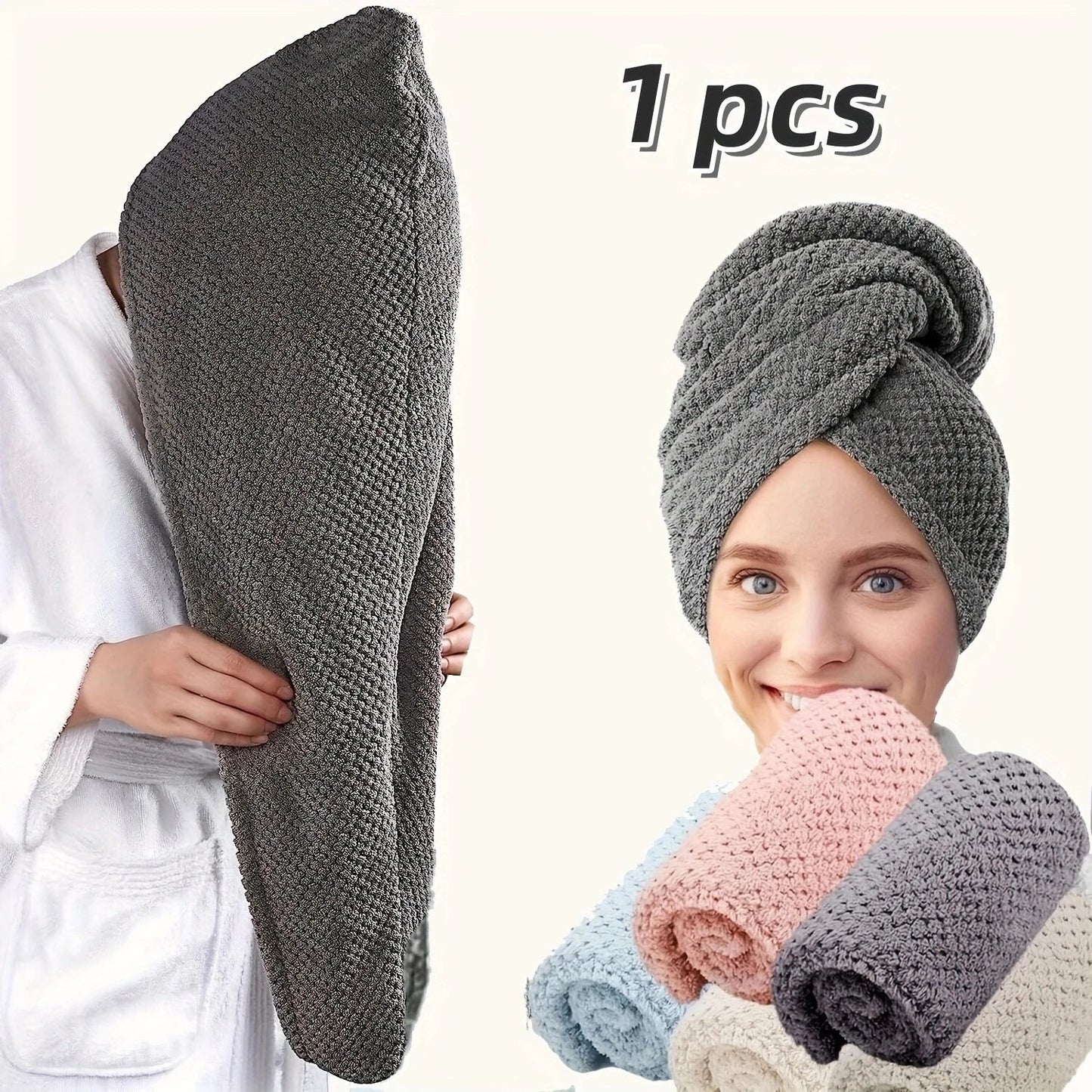 Solid color hair towel Textured dry hair cap 9.8 "X 25.5" absorbent hair towel wrap for button - down women - UrbanNest Co