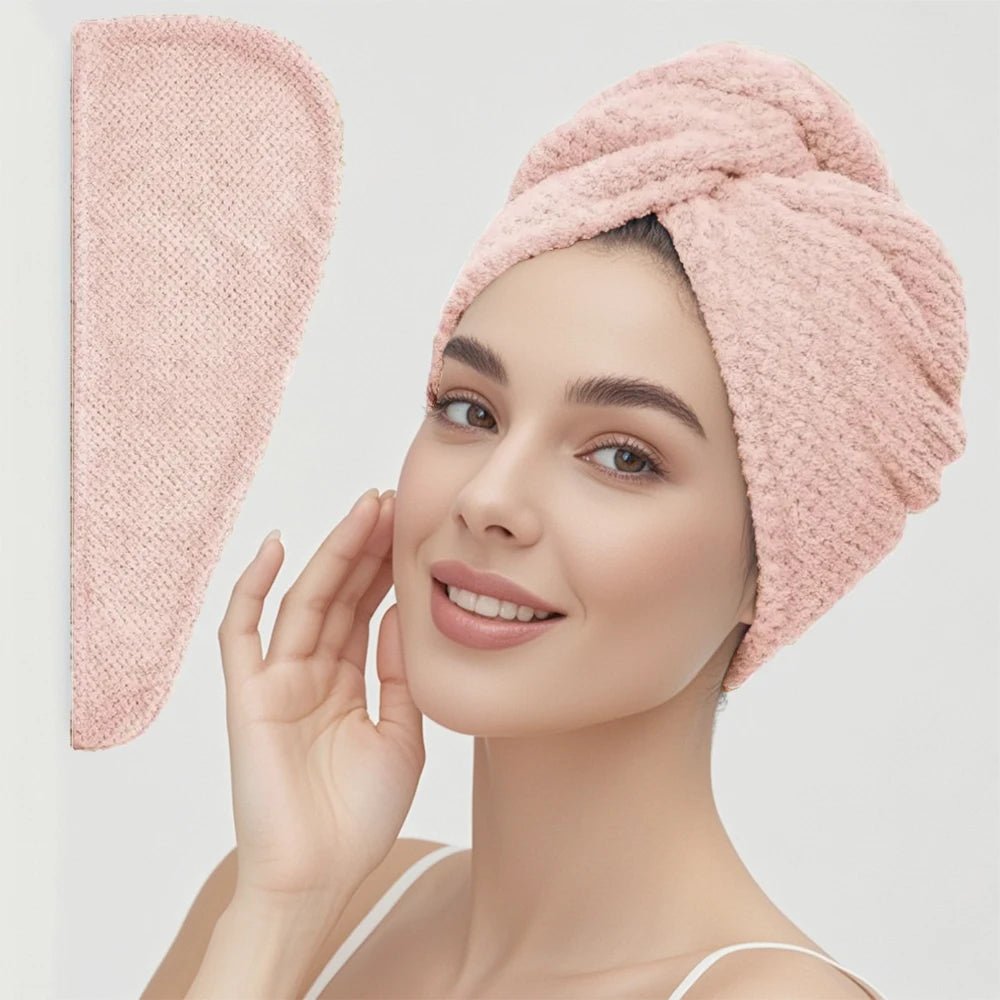 Solid color hair towel Textured dry hair cap 9.8 "X 25.5" absorbent hair towel wrap for button - down women - UrbanNest Co