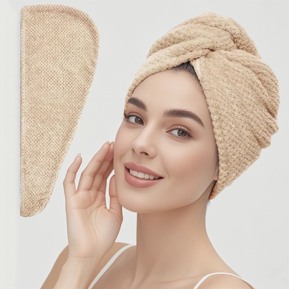 Solid color hair towel Textured dry hair cap 9.8 "X 25.5" absorbent hair towel wrap for button - down women - UrbanNest Co