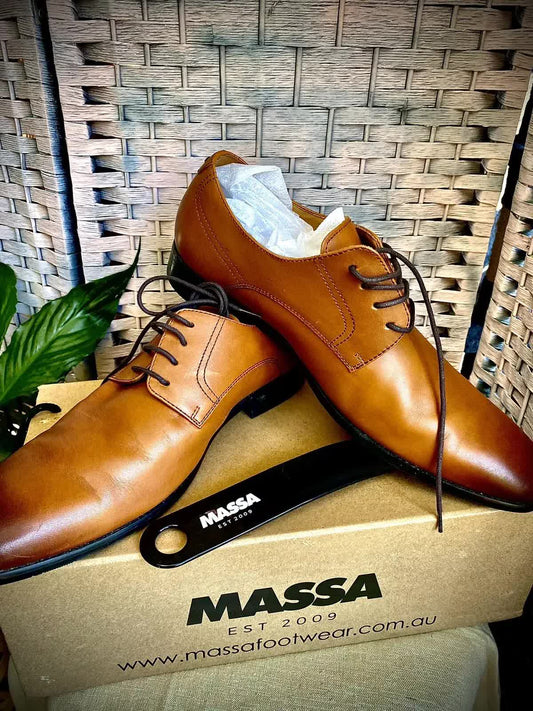 NNEDSZ Massa Ascoli Leather Derby Dress Lace Up Shoes Wedding Business Formal in Tan - UK 9 - UrbanNest Co