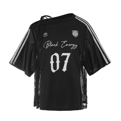 Number Print Off - Shoulder Baseball Style T-Shirt Casual Short Sleeve Top - UrbanNest Co