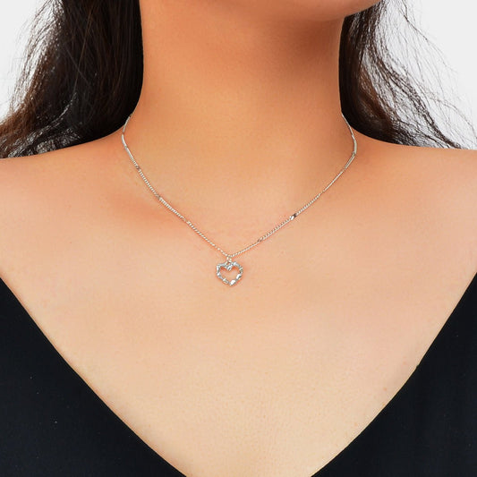 Silver Chain Rhinestone Heart Necklace Delicate Jewelry - UrbanNest Co
