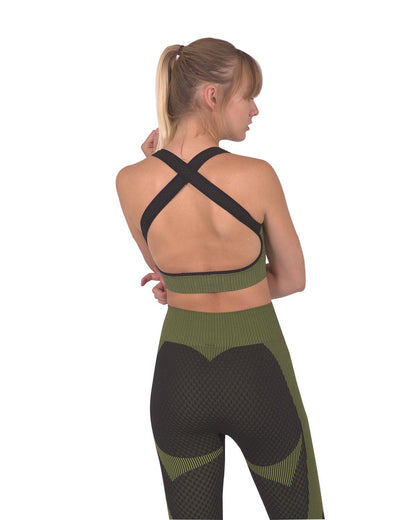 Trois Seamless Sports Bra - Black with Green - UrbanNest Co