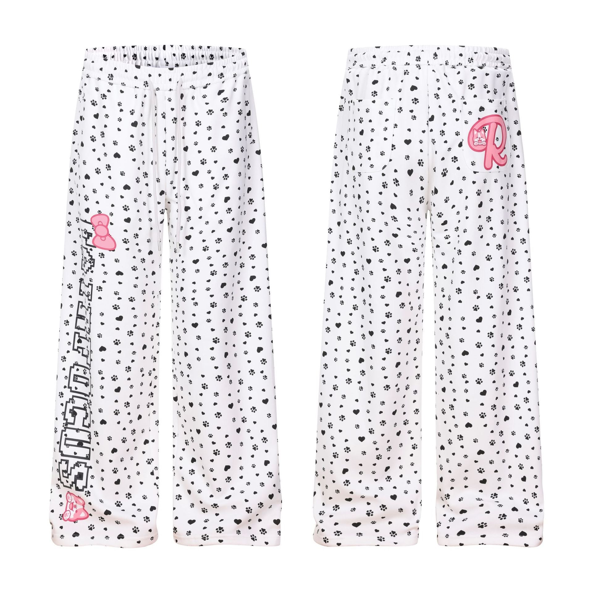 Sweetheart Love Heart Cat Paw All - Over Print Wide - Leg Casual Pants - UrbanNest Co