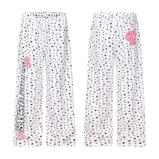 Sweetheart Love Heart Cat Paw All - Over Print Wide - Leg Casual Pants - UrbanNest Co