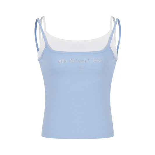 Letter Rhinestone Crochet Tank Sexy Fitted Slimming Inner Wear and Outer Layer Basic Top - UrbanNest Co