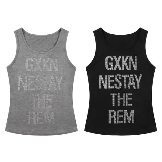 Letter Embellished Sleeveless Crop Top , Outer or Inner Layer Basic Shirt - UrbanNest Co