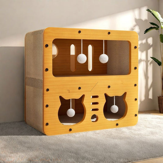 3 - in - 1 Cat House, Bed & Scratch Post - Multi - Layer Structure Made of Soft, Eco - Friendly Cardboard - UrbanNest Co