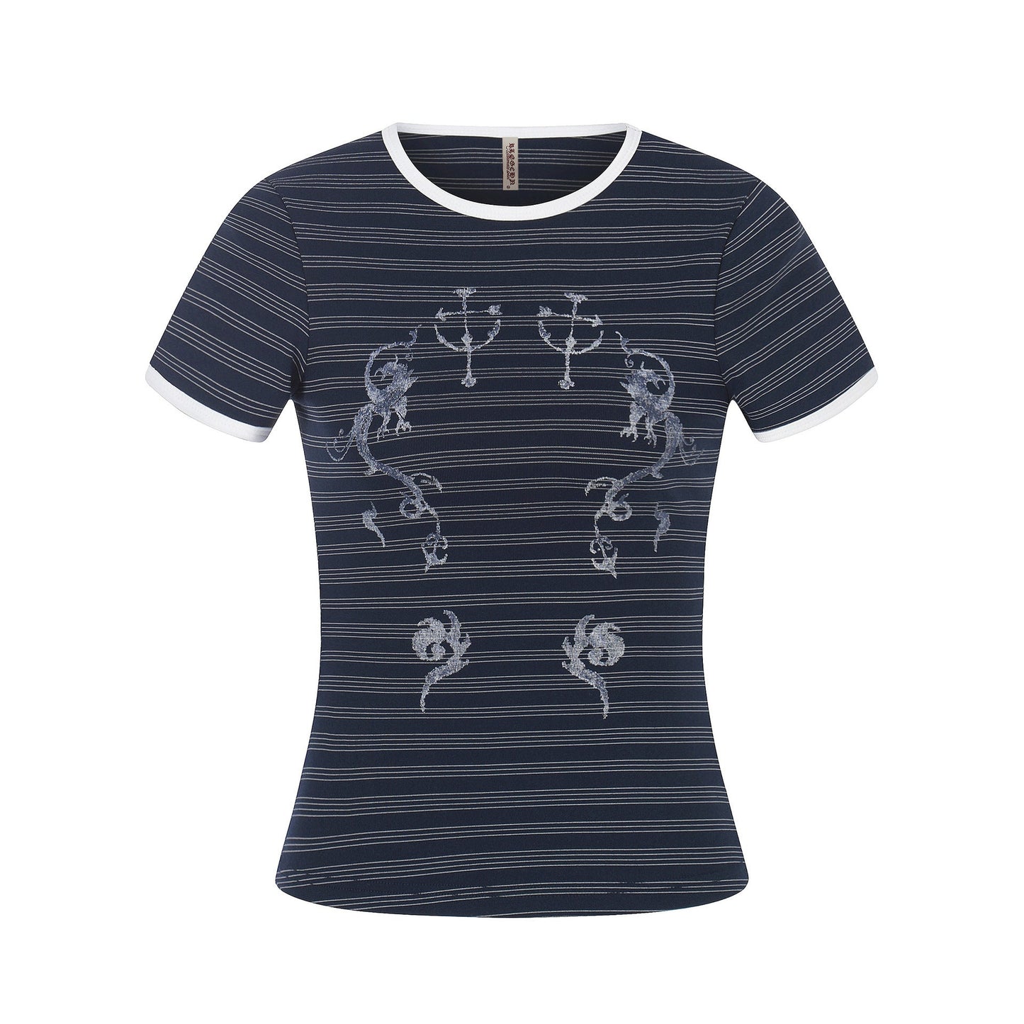 Wind Pattern Printed Stripe Short Sleeve T-Shirt Color - Blocking Edge Design - UrbanNest Co