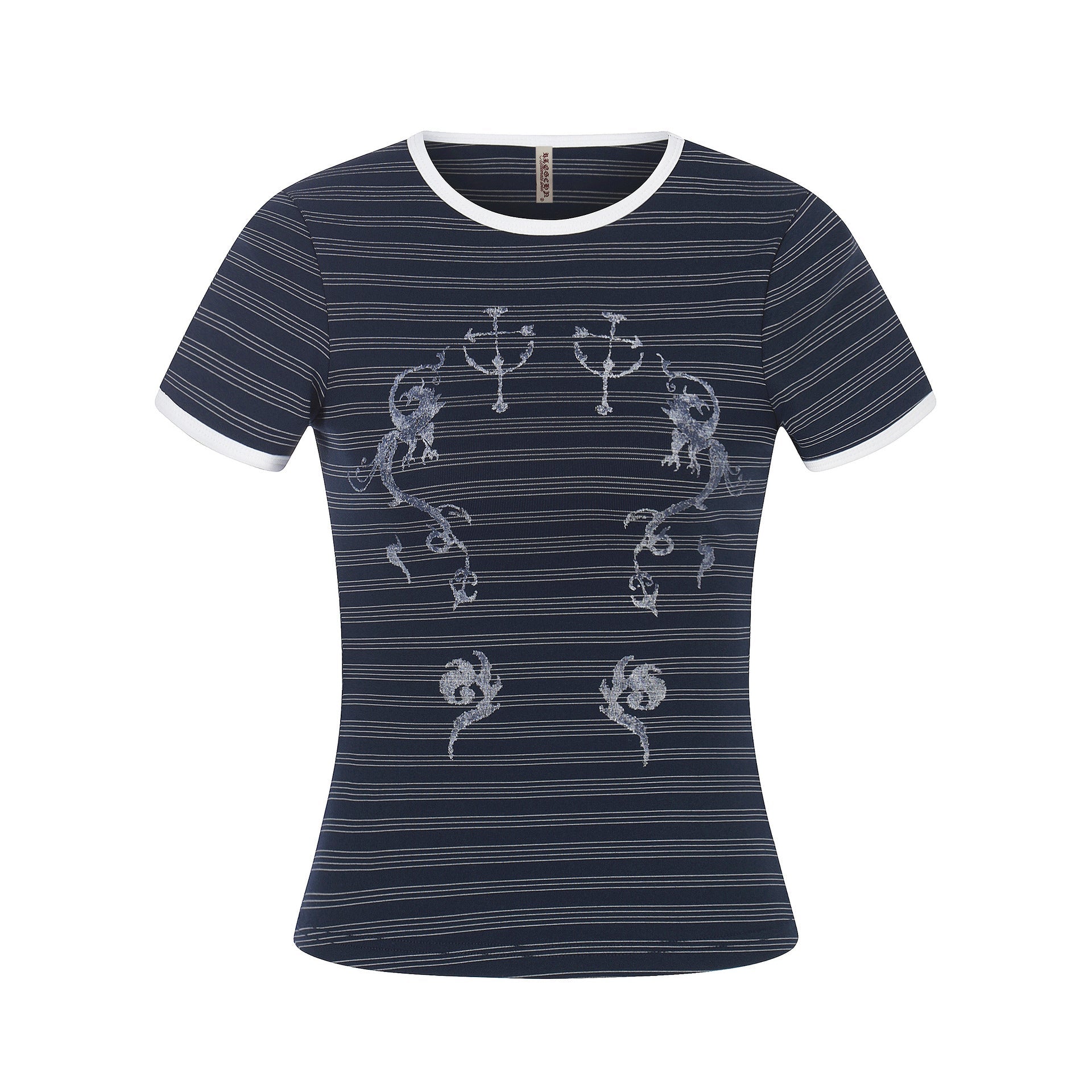 Wind Pattern Printed Stripe Short Sleeve T-Shirt Color - Blocking Edge Design - UrbanNest Co